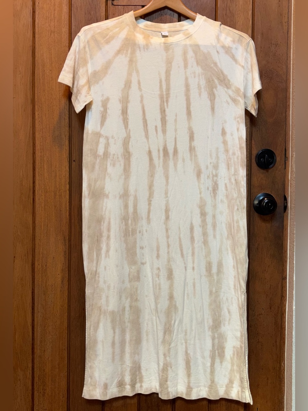 Neutral Tie-Dye T-Shirt Dress - Beige/White